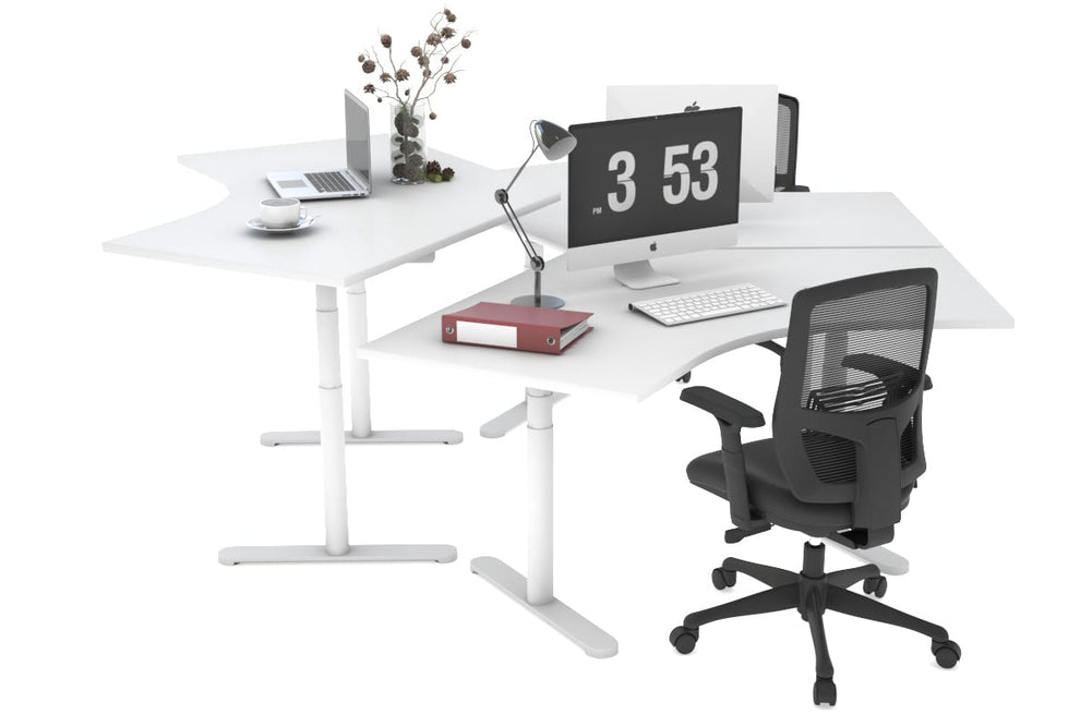 Flexi Premium Sit Stand 3 Person 120 Degree Workstation-white none 