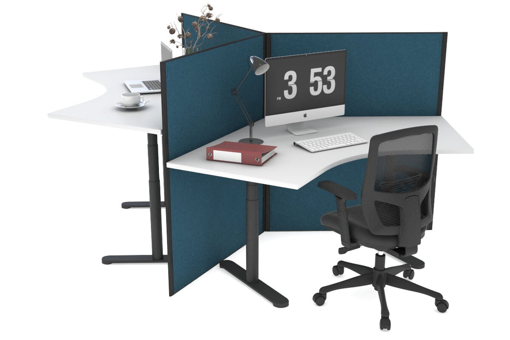 Flexi Premium Sit Stand 3 Person 120 Degree Workstation-black deep blue (1300H x 1200W) 
