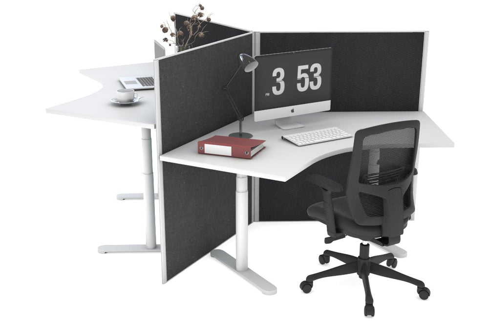 Flexi Premium Sit Stand 3 Person 120 Degree Workstation-white moody charcoal (1300H x 1200W) 