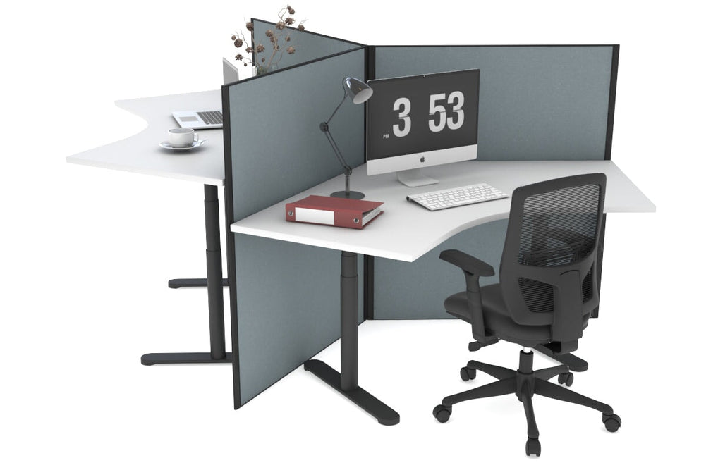Flexi Premium Sit Stand 3 Person 120 Degree Workstation-black cool grey (1300H x 1200W) 