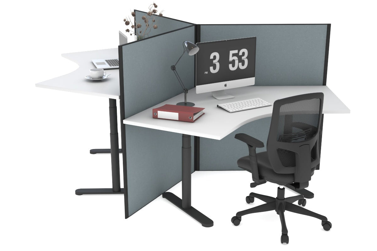 Flexi Premium Sit Stand 3 Person 120 Degree Workstation Jasonl black cool grey (1300H x 1200W) 