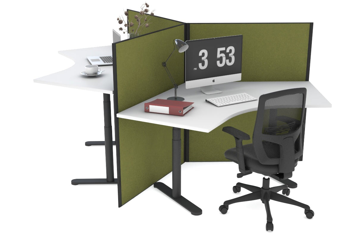 Flexi Premium Sit Stand 3 Person 120 Degree Workstation Jasonl black green moss (1300H x 1200W) 