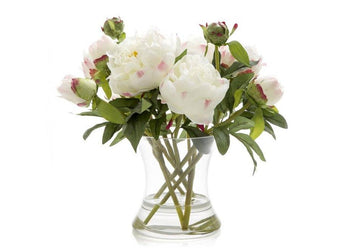 Flora Artificial White Peony in Glass Vase Flora white peony 
