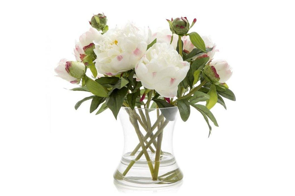 Flora Artificial White Peony in Glass Vase-white peony  