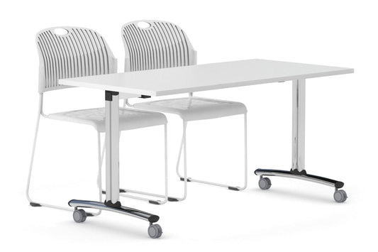 Folding / Flip Top Mobile Meeting Room Table with Wheels Chrome Legs Domino [1200L x 700W] Jasonl white 