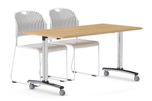 Folding / Flip Top Mobile Meeting Room Table with Wheels Chrome Legs Domino [1200L x 800W] Jasonl maple 