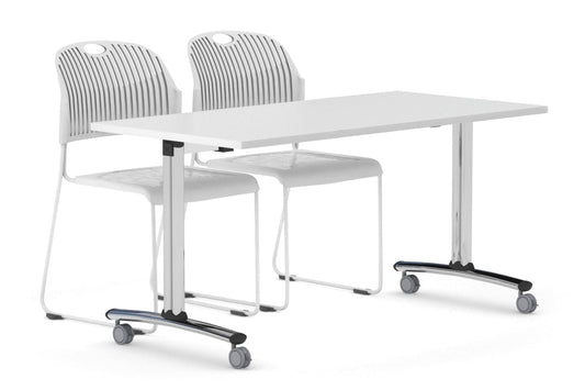 Folding / Flip Top Mobile Meeting Room Table with Wheels Chrome Legs Domino [1200L x 800W] Jasonl white 