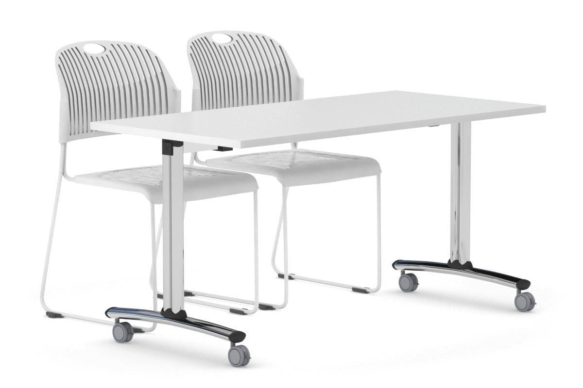 Folding / Flip Top Mobile Meeting Room Table with Wheels Chrome Legs Domino [1400L x 700W] Jasonl white 