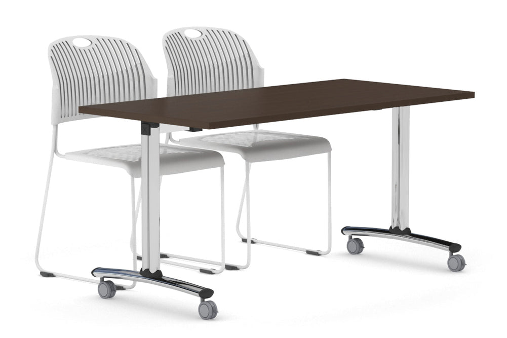 Folding / Flip Top Mobile Meeting Room Table with Wheel Chrome Legs Domino [1400L x 700W]-wenge  