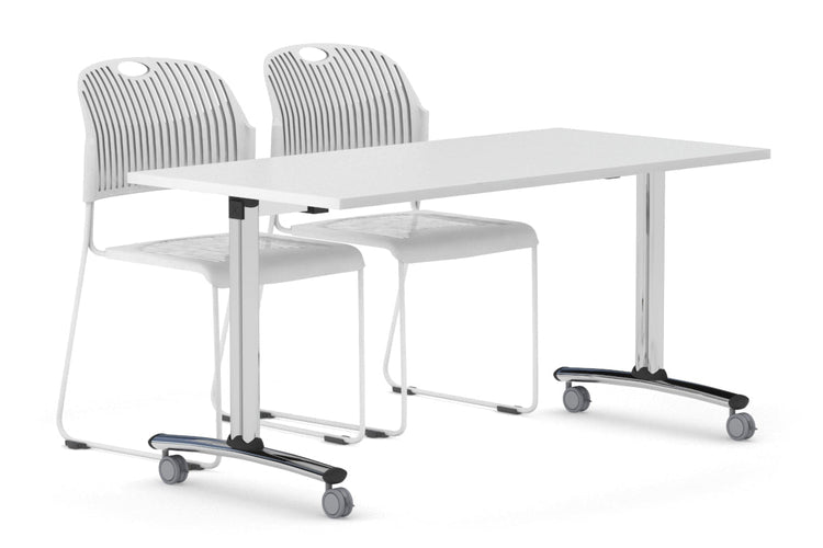 Folding / Flip Top Mobile Meeting Room Table with Wheels Chrome Legs Domino [1600L x 700W] Jasonl white 