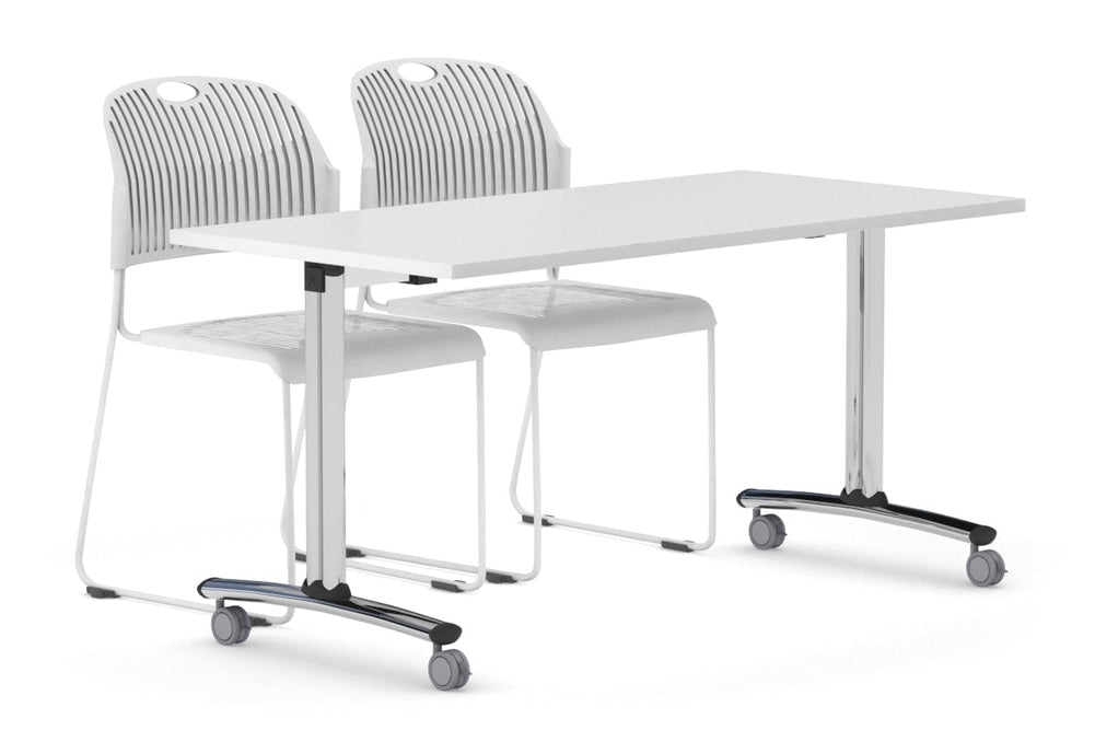 Folding / Flip Top Mobile Meeting Room Table with Wheel Chrome Legs Domino [1600L x 800W]-white  