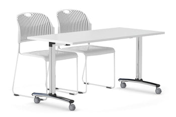  - Folding / Flip Top Mobile Meeting Room Table with Wheel Chrome Legs Domino [1600L x 800W] - 1
