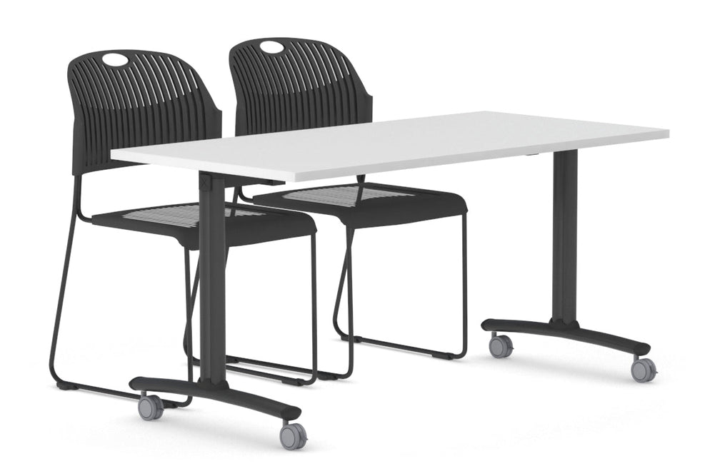 Folding / Flip Top Mobile Meeting Room Table with Wheel Legs Domino [1200L x 700W]-black leg white 
