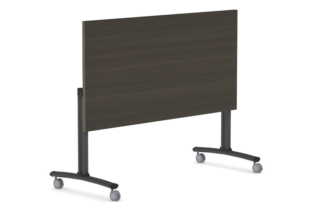 Folding / Flip Top Mobile Meeting Room Table with Wheel Legs Domino [1200L x 700W]-black leg dark oak 