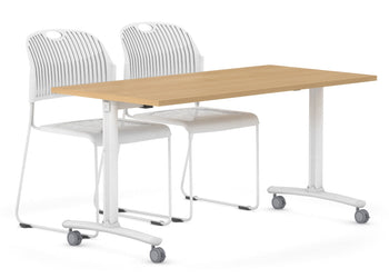 Folding / Flip Top Mobile Meeting Room Table with Wheels Legs Domino [1200L x 700W] Jasonl white leg maple 