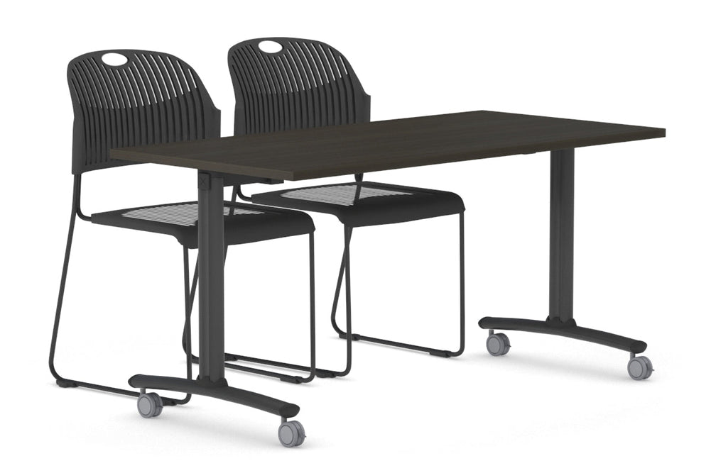 Folding / Flip Top Mobile Meeting Room Table with Wheel Legs Domino [1200L x 700W]-black leg dark oak 