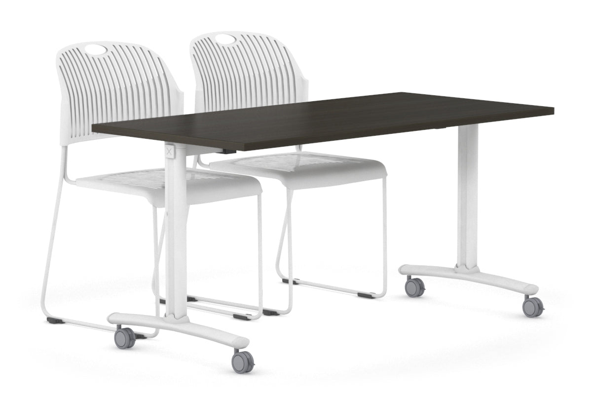 Folding / Flip Top Mobile Meeting Room Table with Wheels Legs Domino [1200L x 700W] Jasonl white leg dark oak 