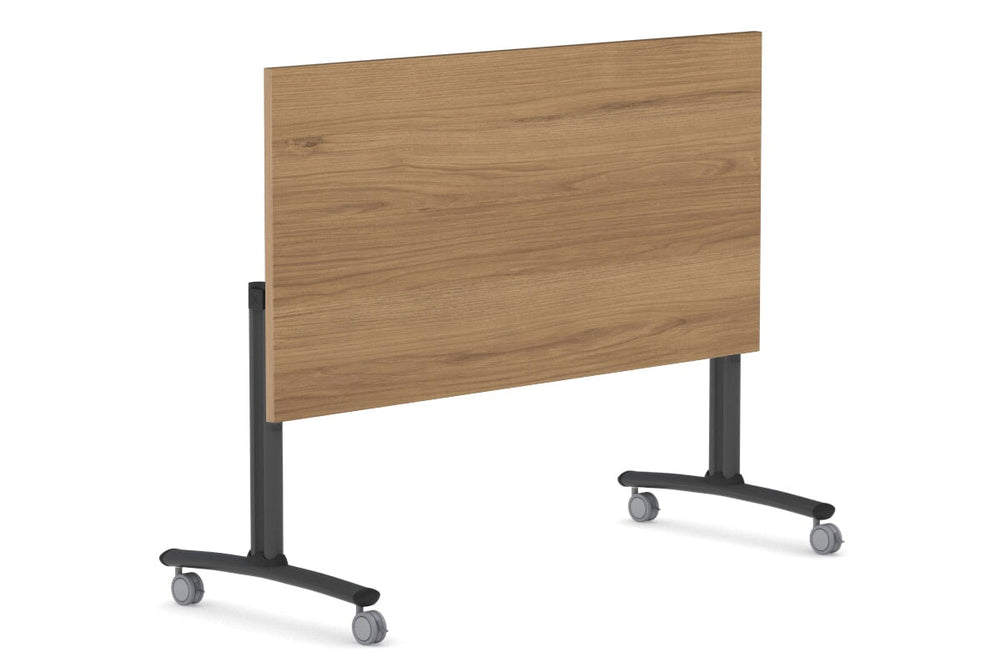Folding / Flip Top Mobile Meeting Room Table with Wheel Legs Domino [1200L x 800W]-black leg dark oak 