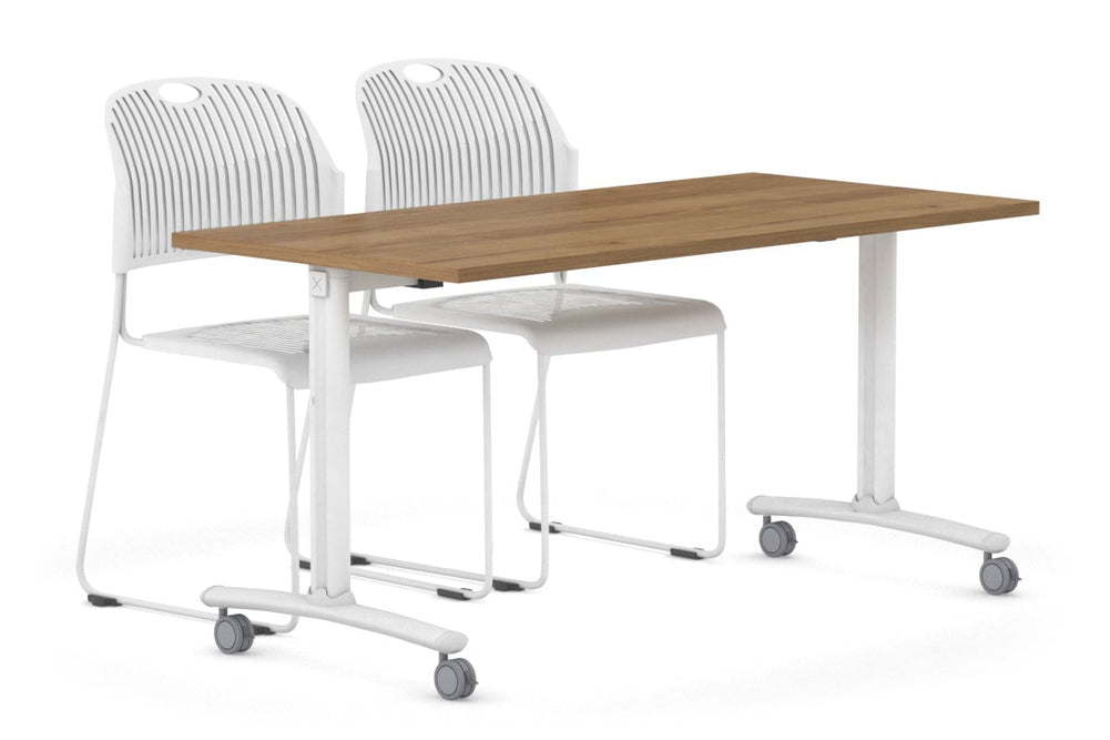 Folding / Flip Top Mobile Meeting Room Table with Wheel Legs Domino [1200L x 800W]-white leg salvage oak 