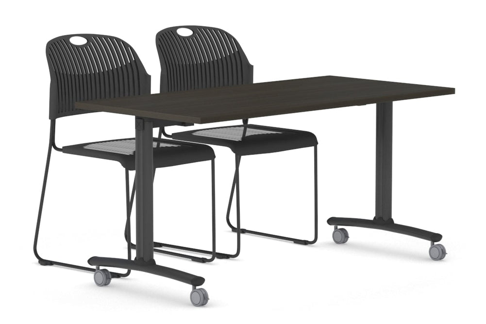 Folding / Flip Top Mobile Meeting Room Table with Wheel Legs Domino [1200L x 800W]-black leg dark oak 