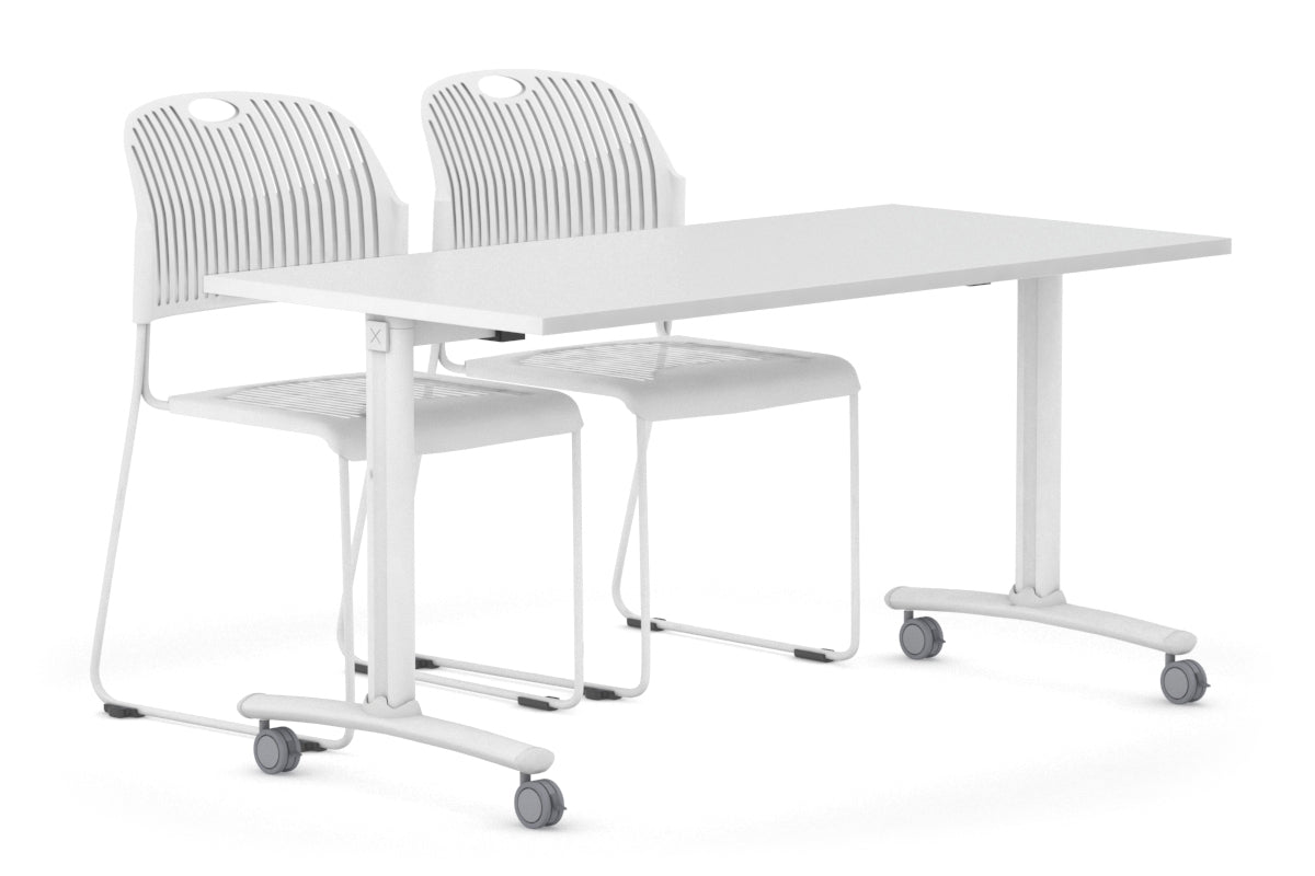 Folding / Flip Top Mobile Meeting Room Table with Wheels Legs Domino [1400L x 700W] Jasonl white leg white 