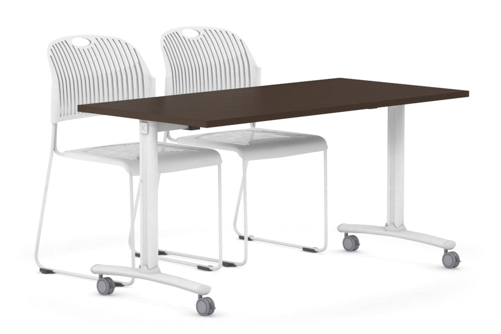 Folding / Flip Top Mobile Meeting Room Table with Wheel Legs Domino [1400L x 700W]-white leg wenge 