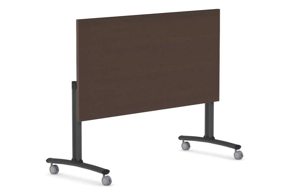 Folding / Flip Top Mobile Meeting Room Table with Wheel Legs Domino [1400L x 700W]-black leg dark oak 