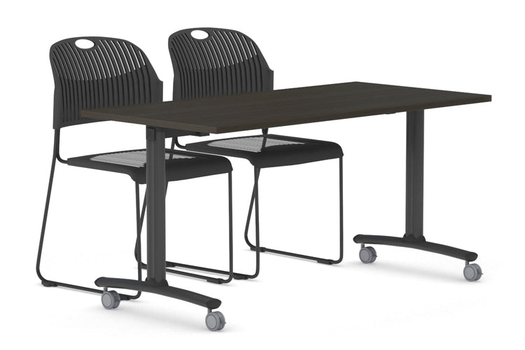 Folding / Flip Top Mobile Meeting Room Table with Wheels Legs Domino [1400L x 700W] Jasonl black leg dark oak 