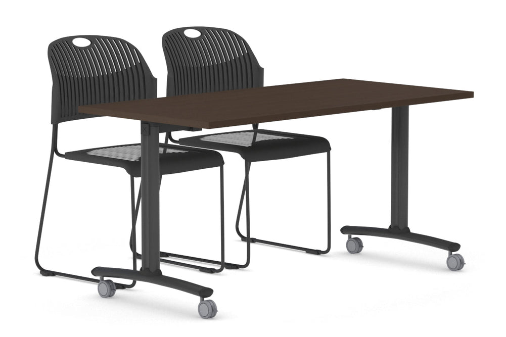 Folding / Flip Top Mobile Meeting Room Table with Wheel Legs Domino [1400L x 700W]-black leg wenge 