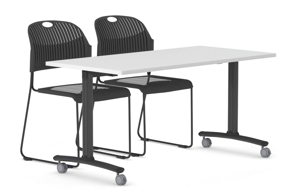 Folding / Flip Top Mobile Meeting Room Table with Wheel Legs Domino [1400L x 800W]-black leg  