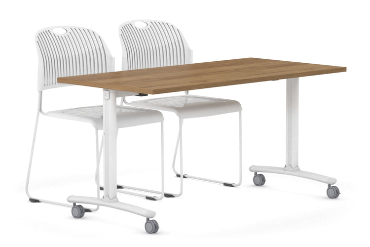 Folding / Flip Top Mobile Meeting Room Table with Wheels Legs Domino [1600L x 700W] Jasonl white leg salvage oak 
