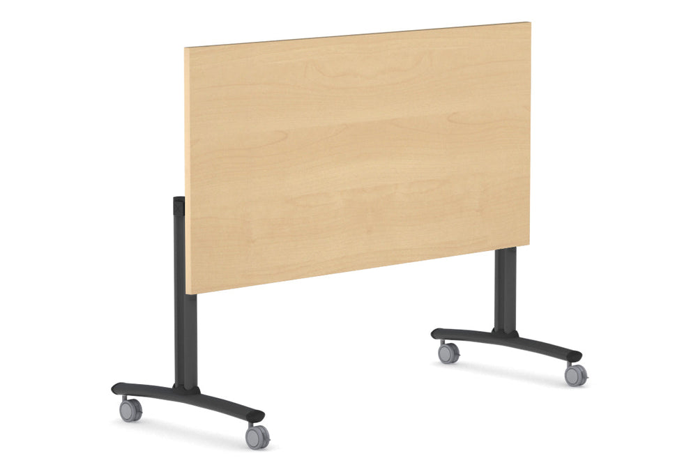 Folding / Flip Top Mobile Meeting Room Table with Wheel Legs Domino [1600L x 700W]-black leg dark oak 