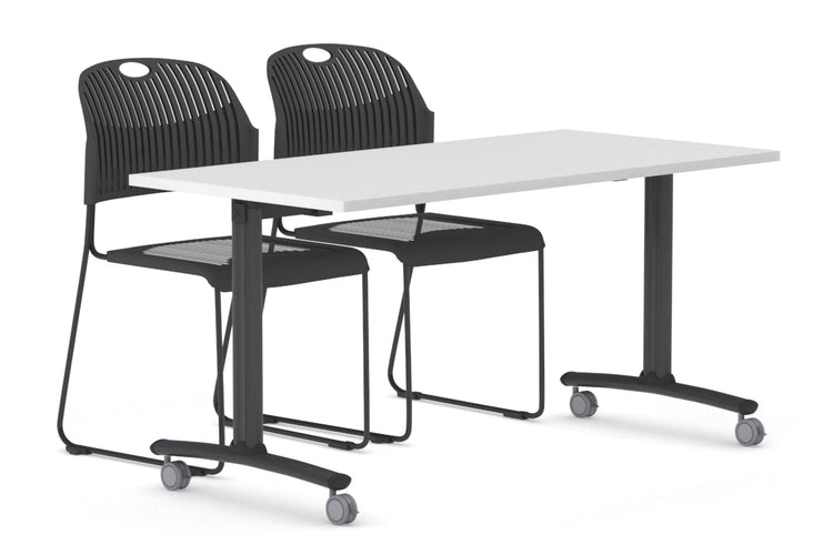 Folding / Flip Top Mobile Meeting Room Table with Wheels Legs Domino [1600L x 700W] Jasonl black leg white 