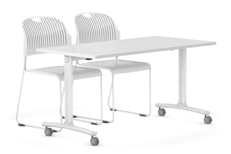 Folding / Flip Top Mobile Meeting Room Table with Wheels Legs Domino [1800L x 700W] Jasonl white leg white 