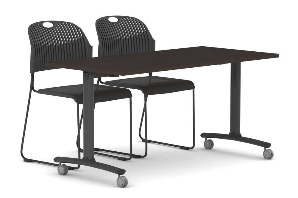 Folding / Flip Top Mobile Meeting Room Table with Wheel Legs Domino [1800L x 800W]-black leg wenge 