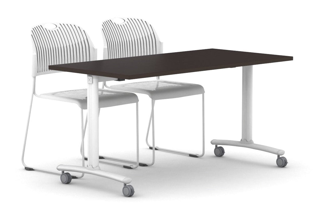 Folding / Flip Top Mobile Meeting Room Table with Wheel Legs Domino [1800L x 800W]-white leg wenge 