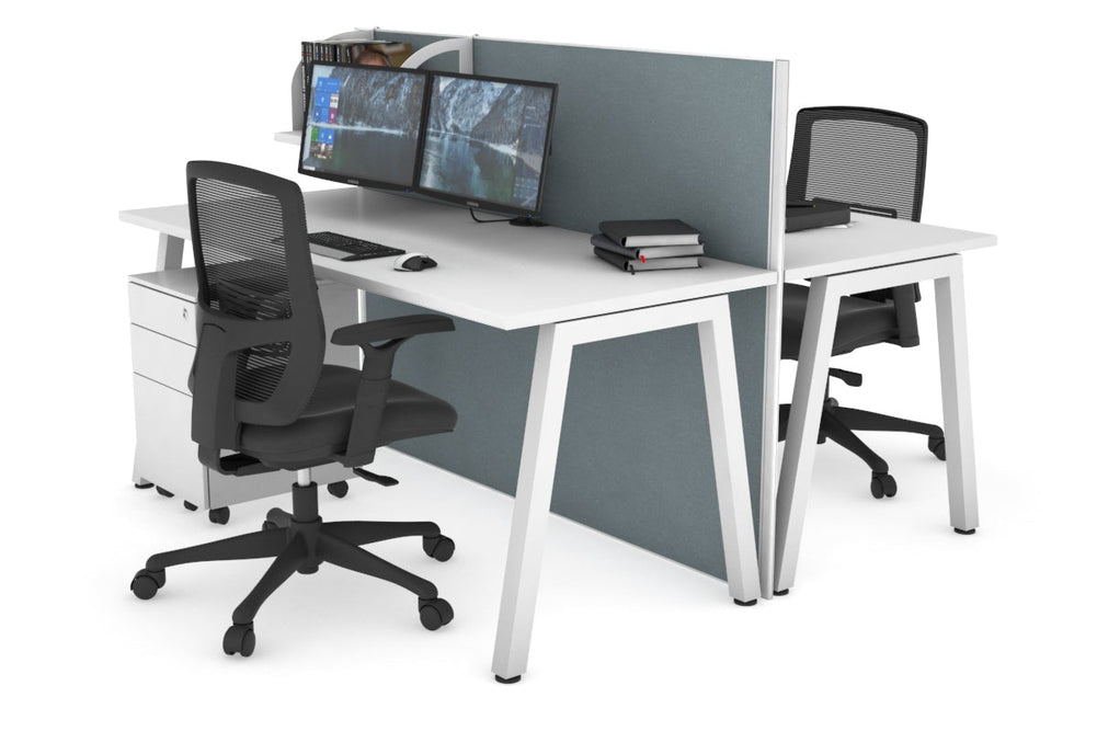 Horizon Quadro 2 Person Bench A Legs Office Workstation [1200L x 700W]-white leg white cool grey (1200H x 1200W)