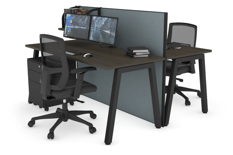 Horizon Quadro 2 Person Bench A Leg Office Workstations [1200L x 700W] Jasonl black leg dark oak cool grey (1200H x 1200W)