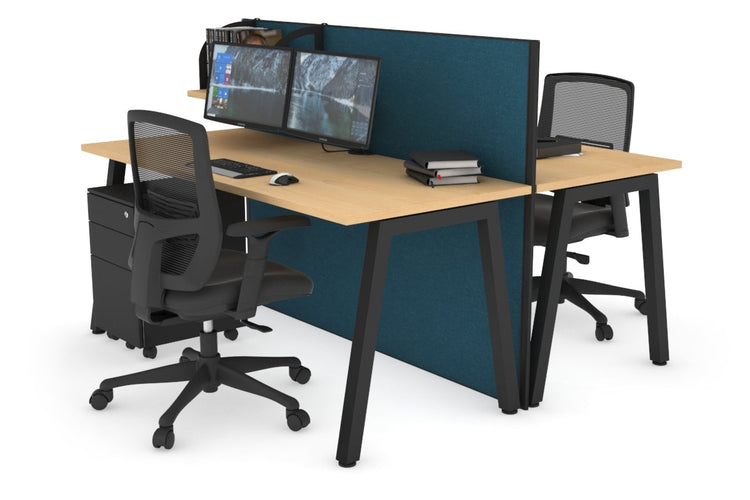 Horizon Quadro 2 Person Bench A Leg Office Workstations [1200L x 700W] Jasonl black leg maple deep blue (1200H x 1200W)