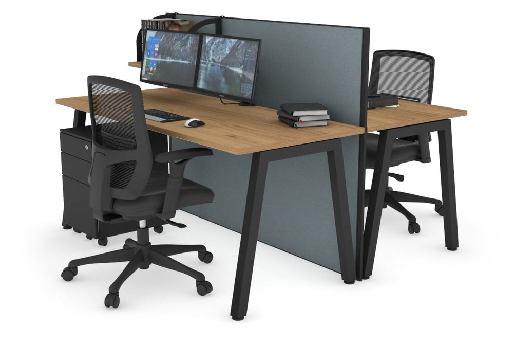 Horizon Quadro 2 Person Bench A Legs Office Workstation [1200L x 700W]-black leg salvage oak cool grey (1200H x 1200W)