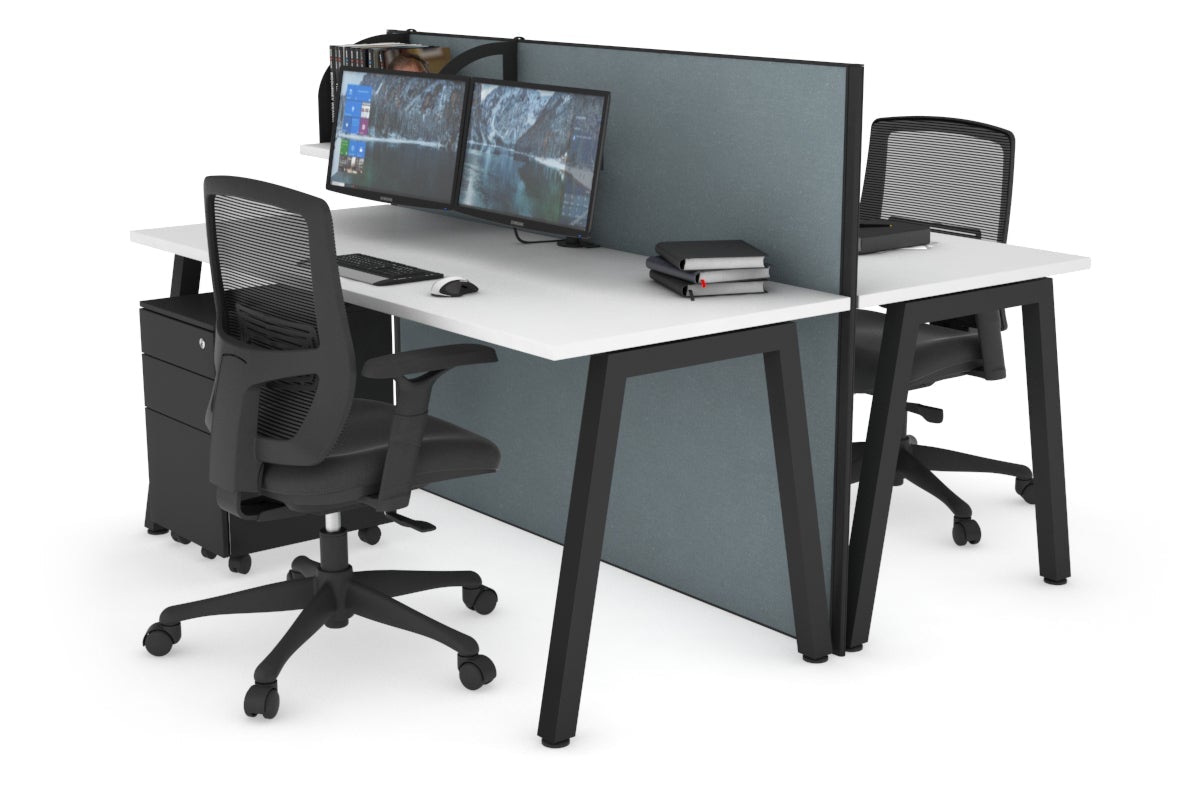 Horizon Quadro 2 Person Bench A Leg Office Workstations [1200L x 700W] Jasonl black leg white cool grey (1200H x 1200W)