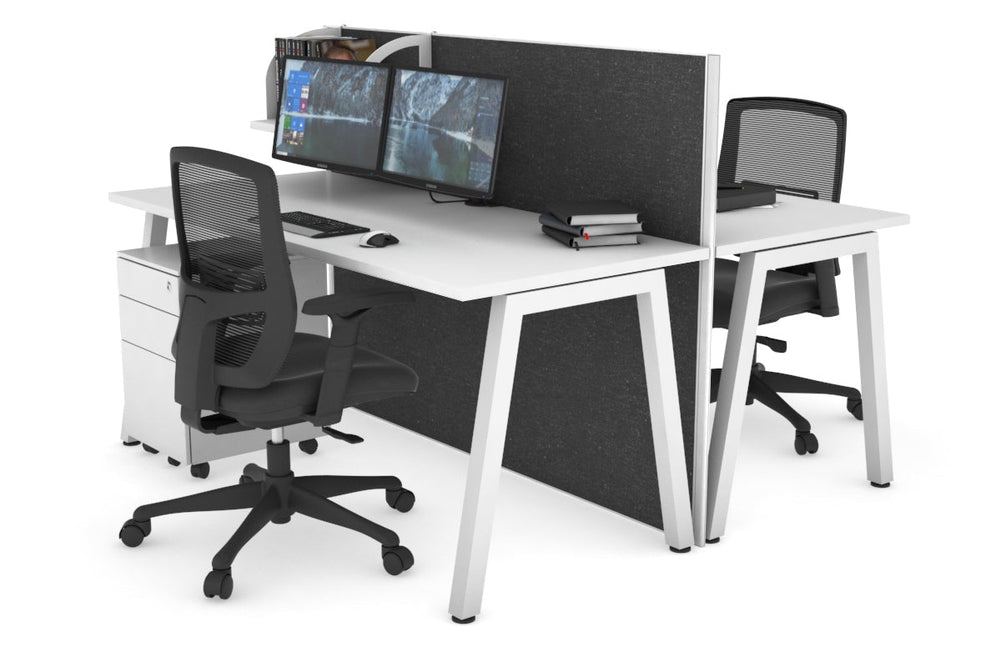 Horizon Quadro 2 Person Bench A Legs Office Workstation [1200L x 700W]-white leg white moody charcoal (1200H x 1200W)