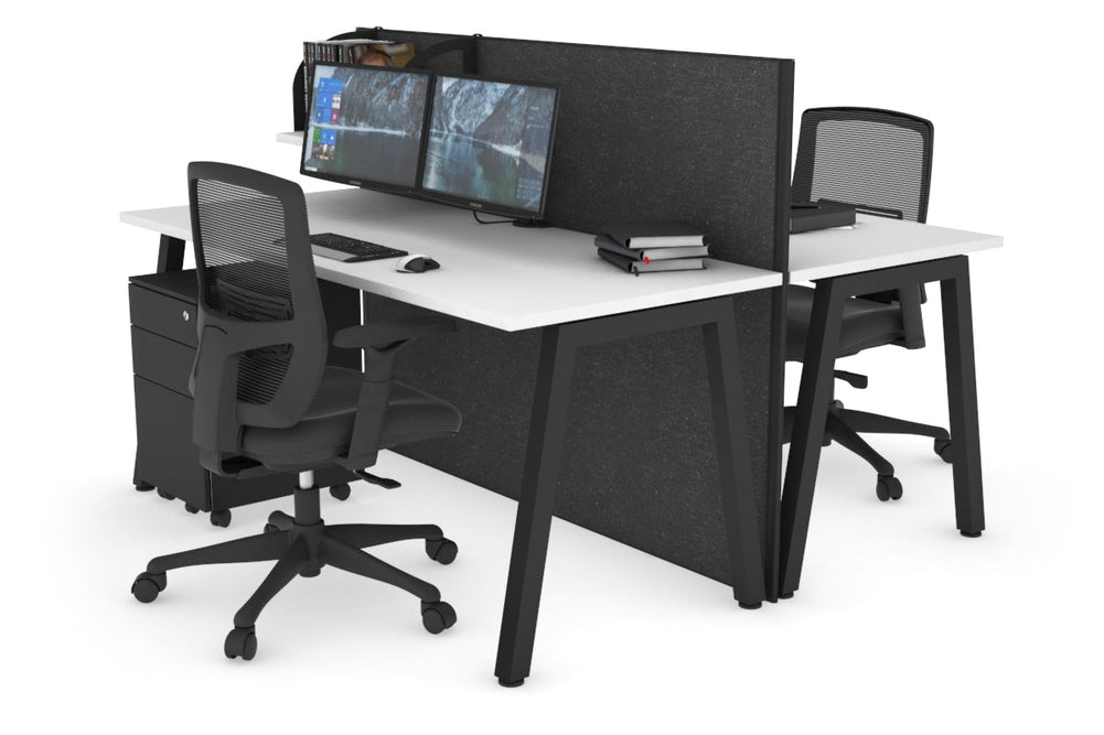 Horizon Quadro 2 Person Bench A Legs Office Workstation [1200L x 700W]-black leg white moody charcoal (1200H x 1200W)