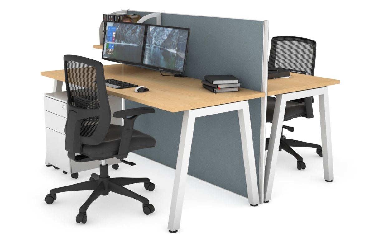 Horizon Quadro 2 Person Bench A Leg Office Workstations [1200L x 700W] Jasonl white leg maple cool grey (1200H x 1200W)