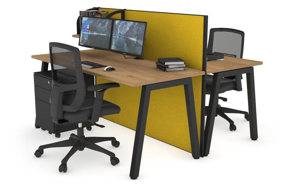 Horizon Quadro 2 Person Bench A Legs Office Workstation [1200L x 700W]-black leg salvage oak mustard yellow (1200H x 1200W)