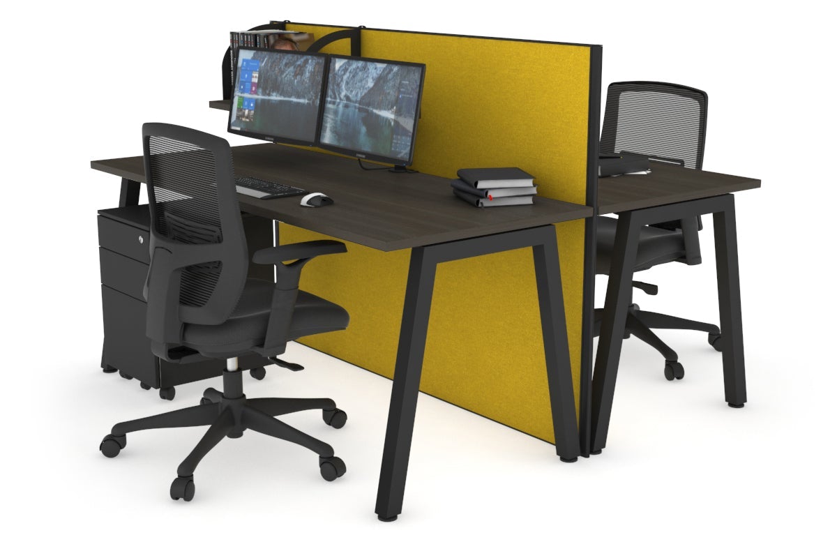 Horizon Quadro 2 Person Bench A Leg Office Workstations [1200L x 700W] Jasonl black leg dark oak mustard yellow (1200H x 1200W)