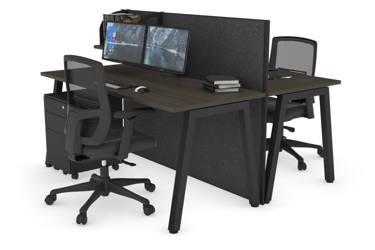 Horizon Quadro 2 Person Bench A Leg Office Workstations [1200L x 700W] Jasonl black leg dark oak moody charcoal (1200H x 1200W)