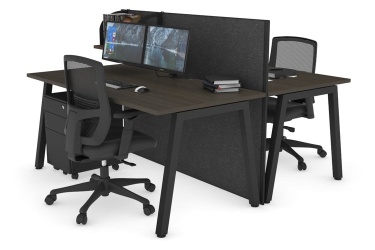 Horizon Quadro 2 Person Bench A Leg Office Workstations [1200L x 800W with Cable Scallop] Jasonl black leg dark oak moody charcoal (1200H x 1200W)