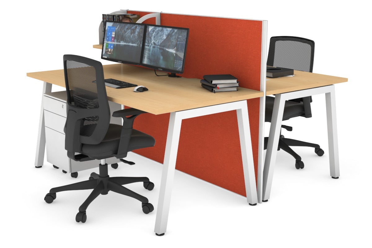 Horizon Quadro 2 Person Bench A Leg Office Workstations [1200L x 800W with Cable Scallop] Jasonl white leg maple orange squash (1200H x 1200W)