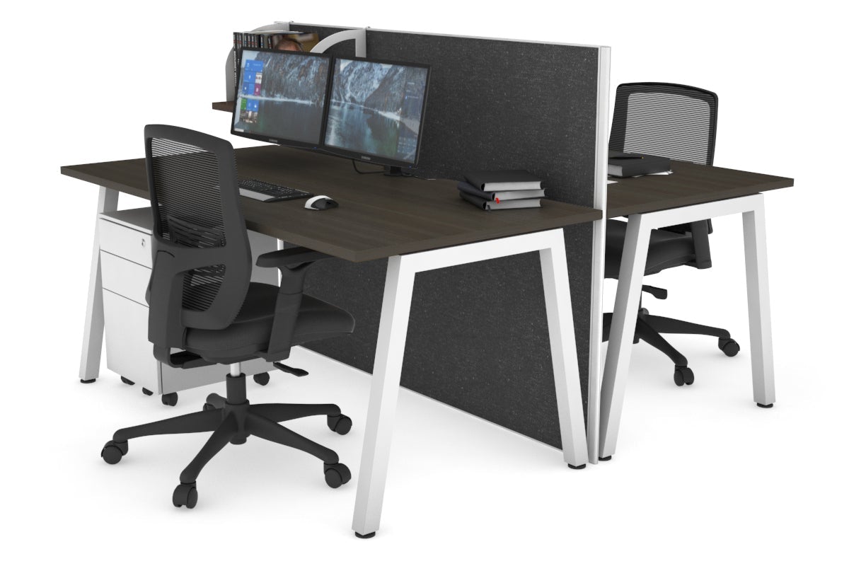 Horizon Quadro 2 Person Bench A Leg Office Workstations [1200L x 800W with Cable Scallop] Jasonl white leg dark oak moody charcoal (1200H x 1200W)